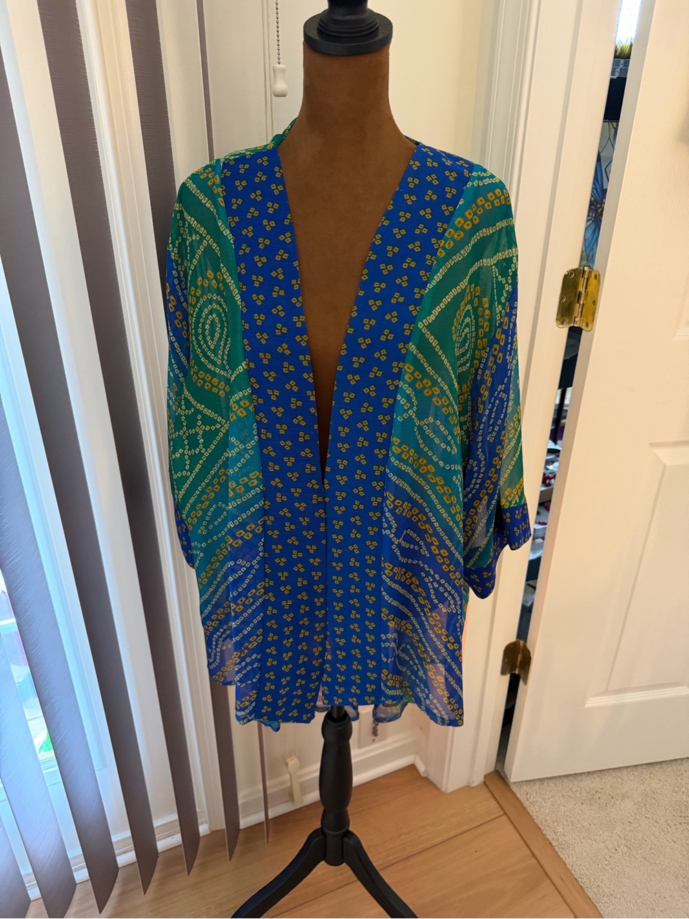 Blue & Teal Printed Kimono Cardigan